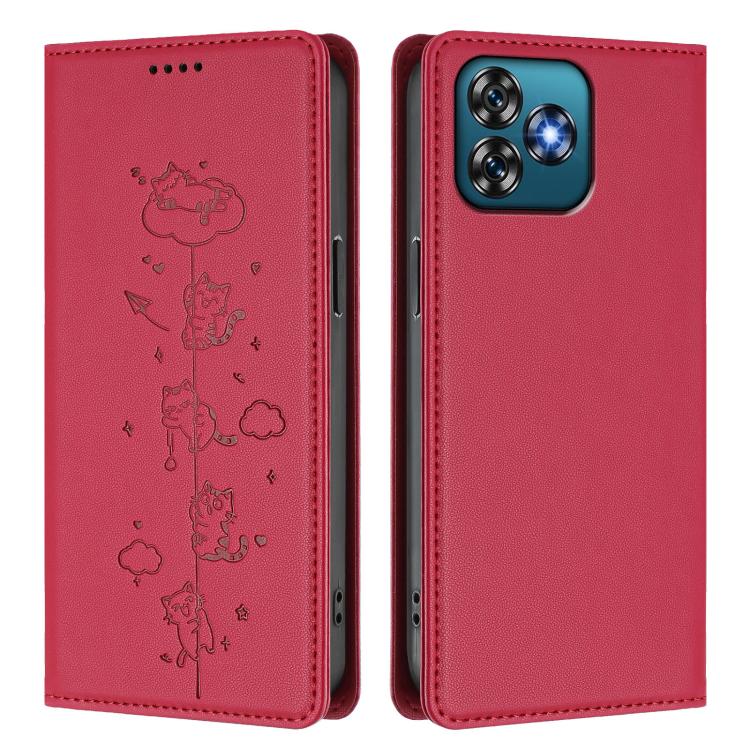 For Oukitel C53 Cute Cats Embossed Magnetic RFID Vegan Leather Phone Case