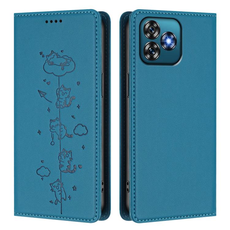 For Oukitel C53 Cute Cats Embossed Magnetic RFID Vegan Leather Phone Case