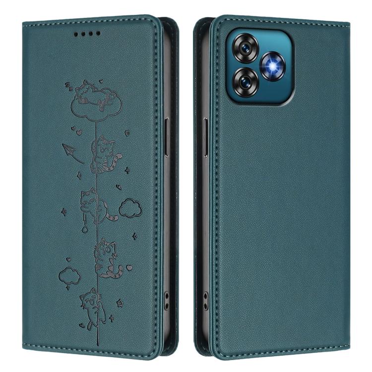 For Oukitel C53 Cute Cats Embossed Magnetic RFID Vegan Leather Phone Case