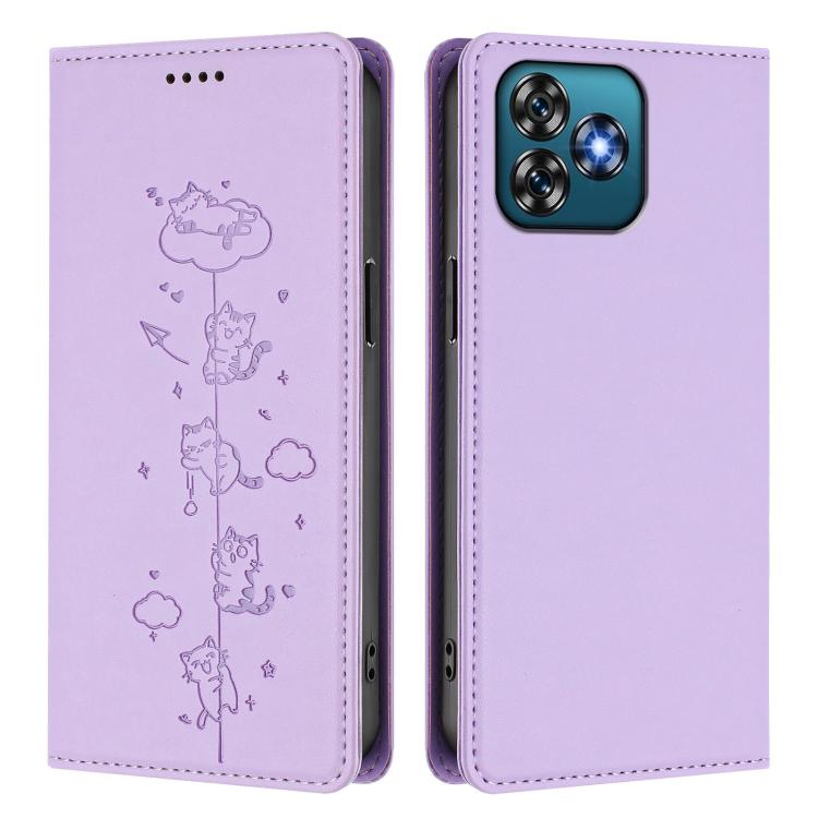 For Oukitel C53 Cute Cats Embossed Magnetic RFID Vegan Leather Phone Case