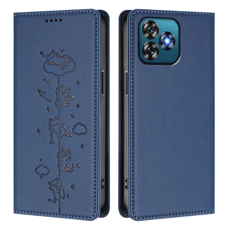 For Oukitel C53 Cute Cats Embossed Magnetic RFID Vegan Leather Phone Case