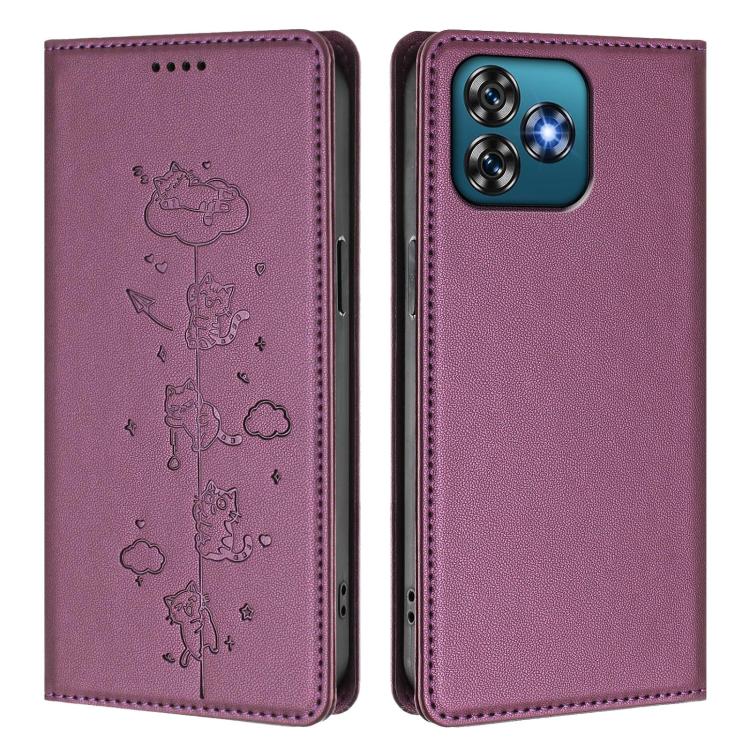For Oukitel C53 Cute Cats Embossed Magnetic RFID Vegan Leather Phone Case