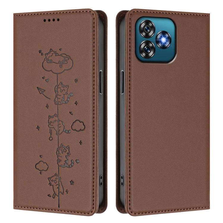 For Oukitel C53 Cute Cats Embossed Magnetic RFID Vegan Leather Phone Case