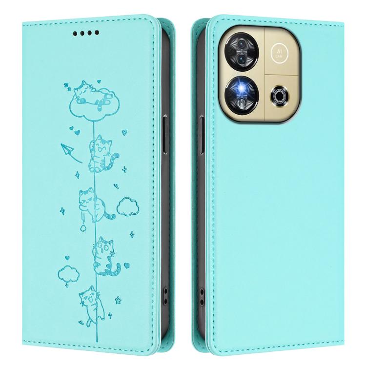 For Oukitel C57S / C57 Pro Cute Cats Embossed Magnetic RFID Vegan Leather Phone Case