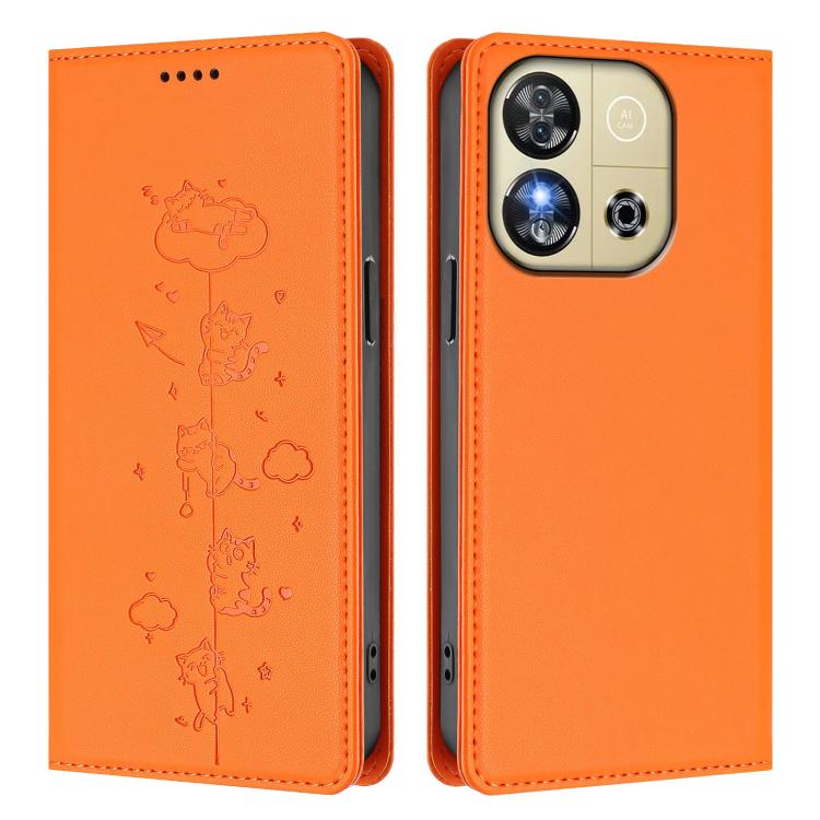 For Oukitel C57S / C57 Pro Cute Cats Embossed Magnetic RFID Vegan Leather Phone Case
