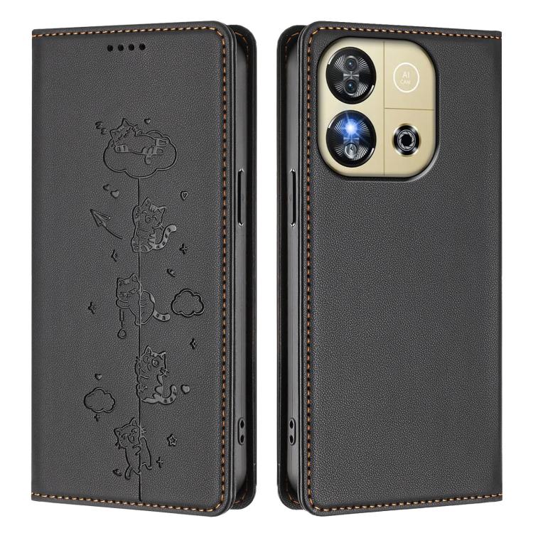For Oukitel C57S / C57 Pro Cute Cats Embossed Magnetic RFID Vegan Leather Phone Case