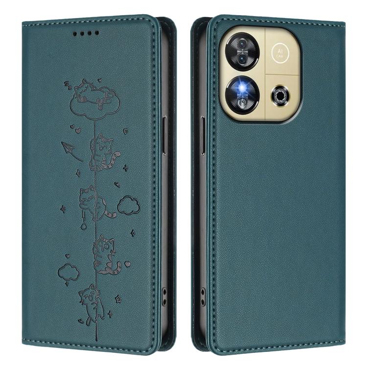 For Oukitel C57S / C57 Pro Cute Cats Embossed Magnetic RFID Vegan Leather Phone Case