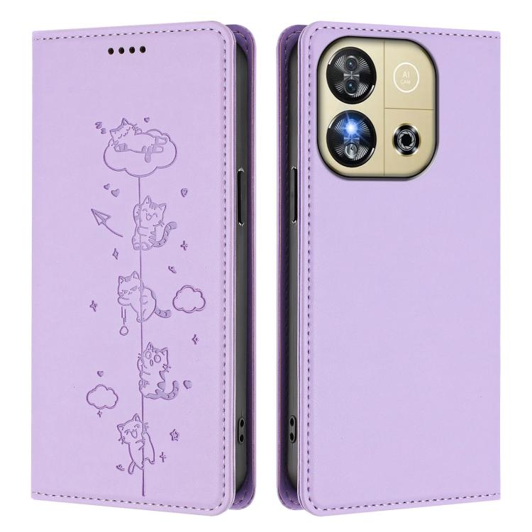 For Oukitel C57S / C57 Pro Cute Cats Embossed Magnetic RFID Vegan Leather Phone Case