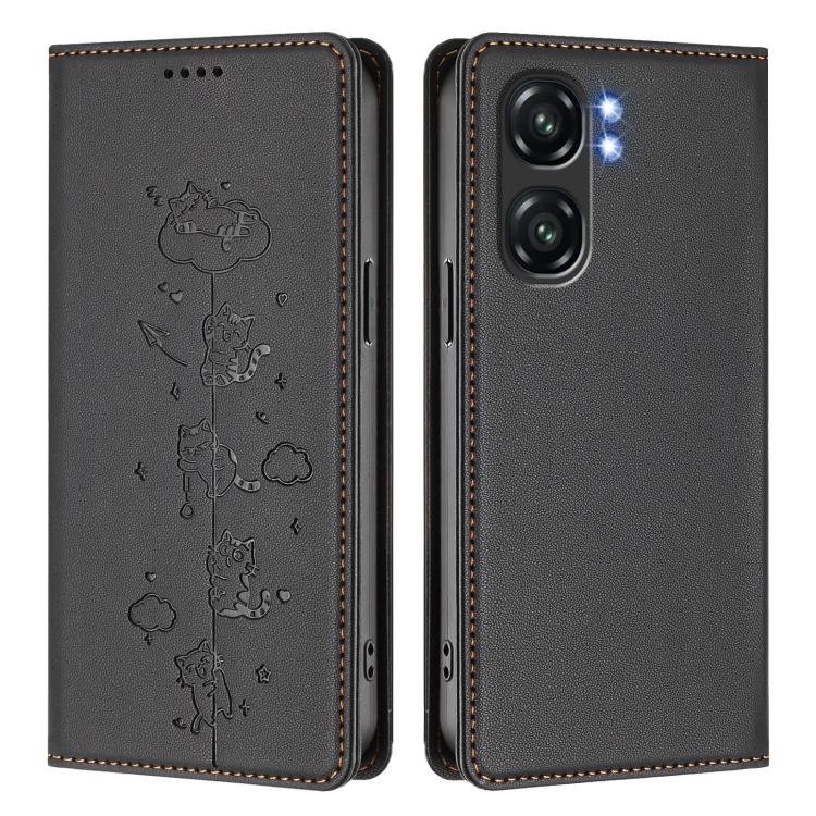 For Oukitel C58 / C58 Pro Cute Cats Embossed Magnetic RFID Vegan Leather Phone Case