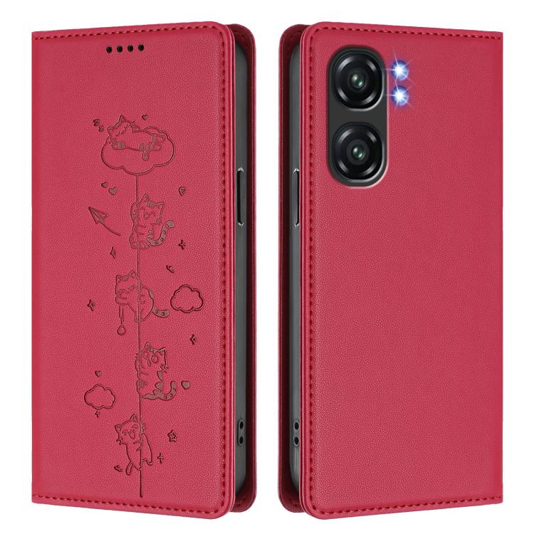 For Oukitel C58 / C58 Pro Cute Cats Embossed Magnetic RFID Vegan Leather Phone Case