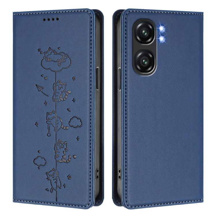 For Oukitel C58 / C58 Pro Cute Cats Embossed Magnetic RFID Vegan Leather Phone Case
