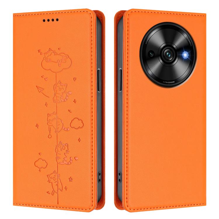 For Oukitel C59 / C59 Pro Cute Cats Embossed Magnetic RFID Vegan Leather Phone Case