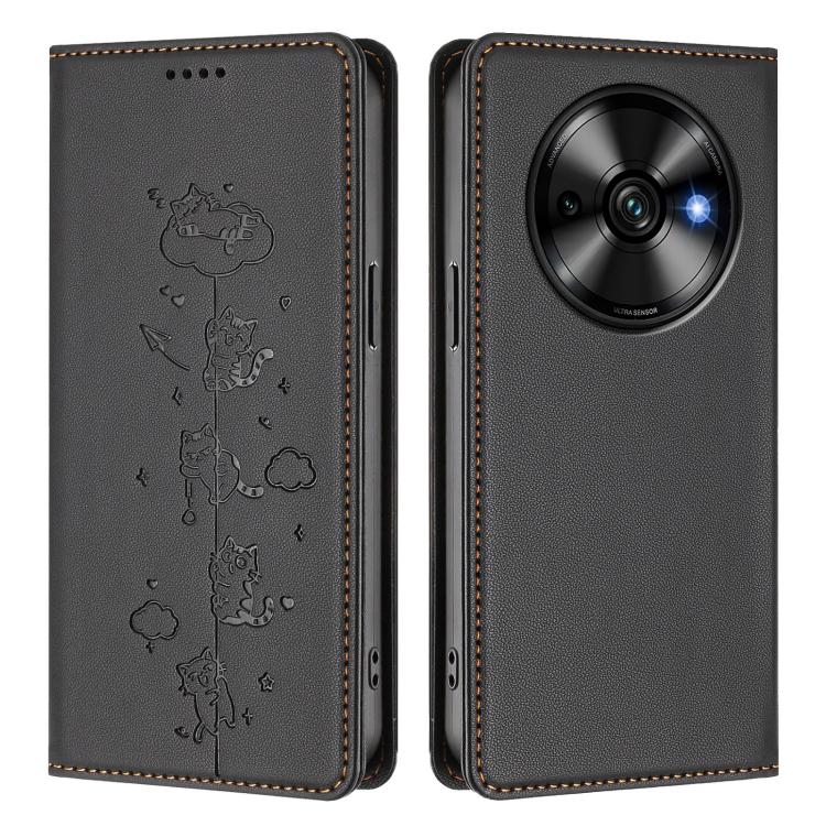 For Oukitel C59 / C59 Pro Cute Cats Embossed Magnetic RFID Vegan Leather Phone Case