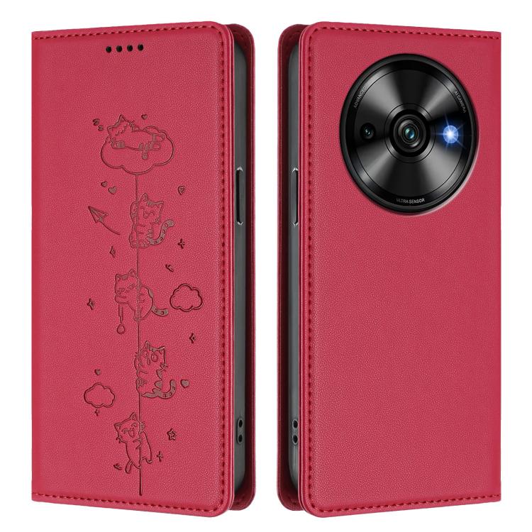 For Oukitel C59 / C59 Pro Cute Cats Embossed Magnetic RFID Vegan Leather Phone Case