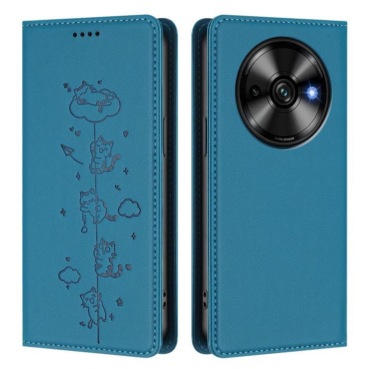 For Oukitel C59 / C59 Pro Cute Cats Embossed Magnetic RFID Vegan Leather Phone Case