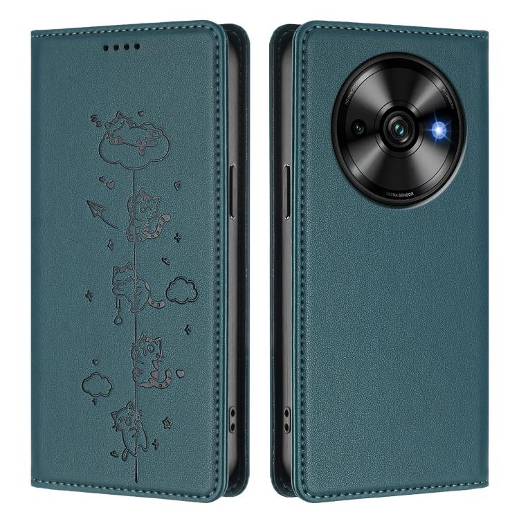 For Oukitel C59 / C59 Pro Cute Cats Embossed Magnetic RFID Vegan Leather Phone Case