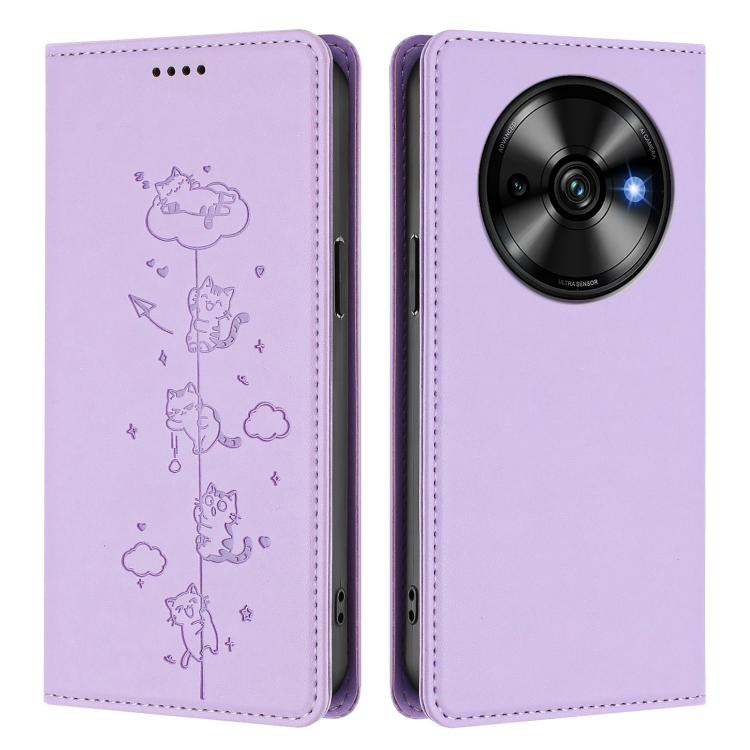 For Oukitel C59 / C59 Pro Cute Cats Embossed Magnetic RFID Vegan Leather Phone Case