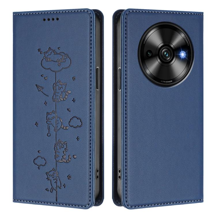 For Oukitel C59 / C59 Pro Cute Cats Embossed Magnetic RFID Vegan Leather Phone Case