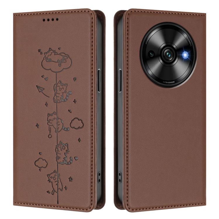For Oukitel C59 / C59 Pro Cute Cats Embossed Magnetic RFID Vegan Leather Phone Case