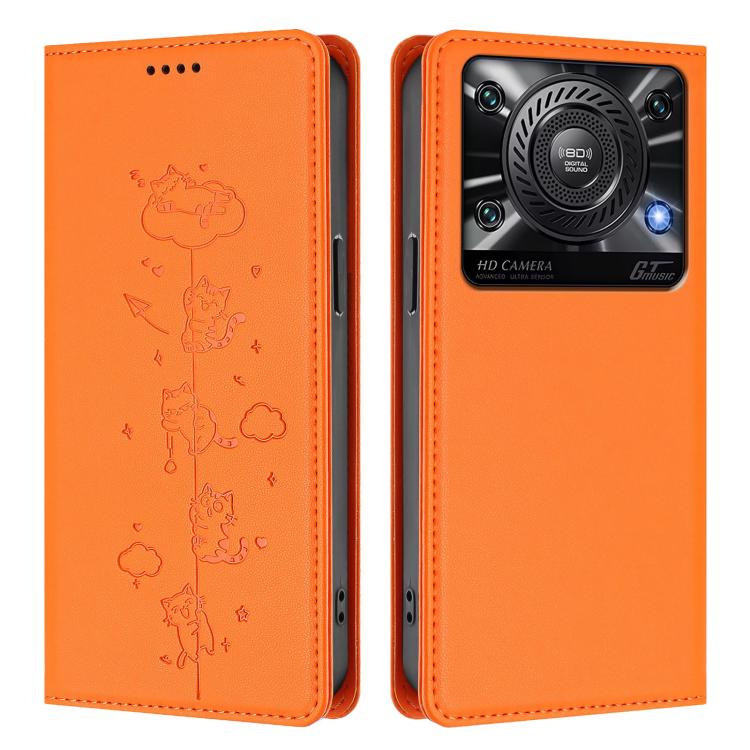 For Oukitel C60 Cute Cats Embossed Magnetic RFID Vegan Leather Phone Case