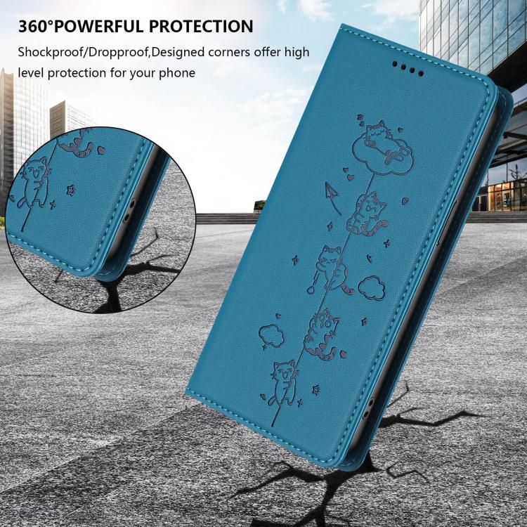 For Oukitel C60 Cute Cats Embossed Magnetic RFID Vegan Leather Phone Case