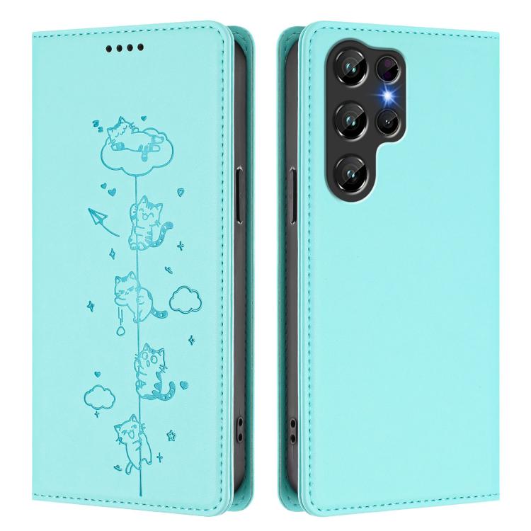 For Oukitel C61 / C61 Pro Cute Cats Embossed Magnetic RFID Vegan Leather Phone Case