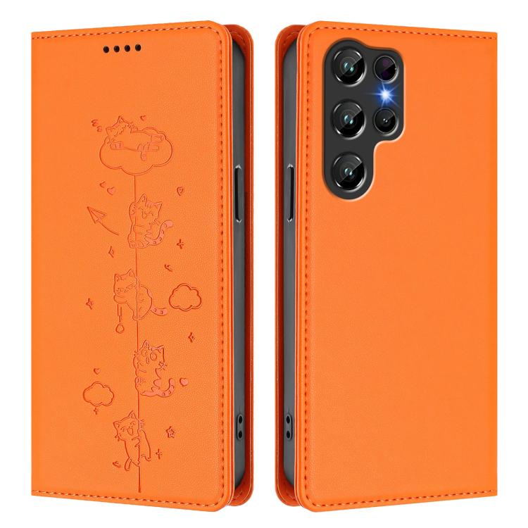 For Oukitel C61 / C61 Pro Cute Cats Embossed Magnetic RFID Vegan Leather Phone Case