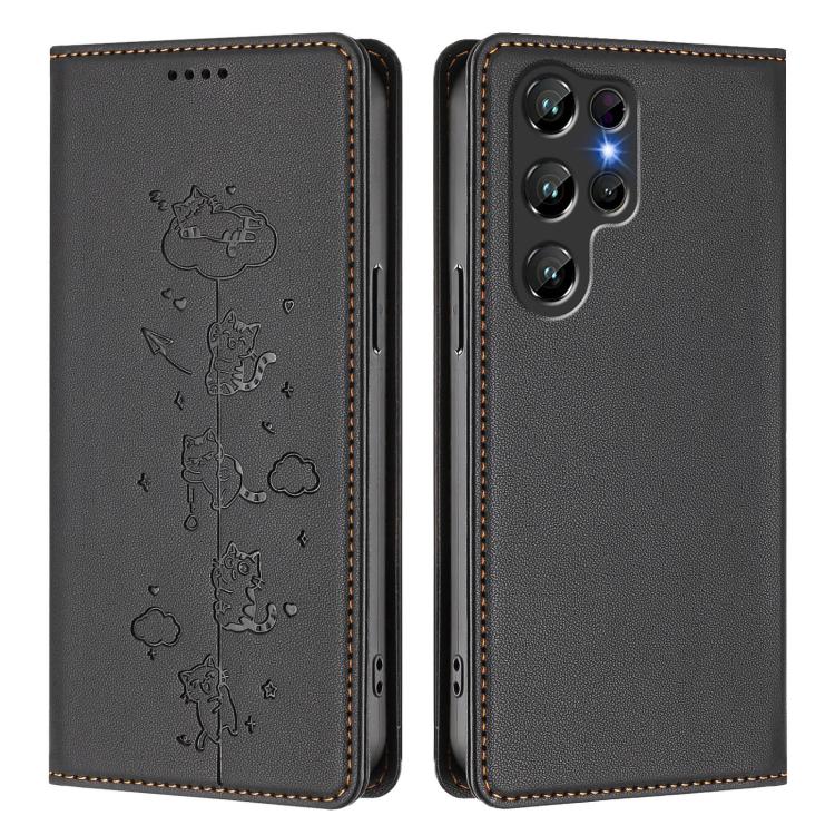 For Oukitel C61 / C61 Pro Cute Cats Embossed Magnetic RFID Vegan Leather Phone Case