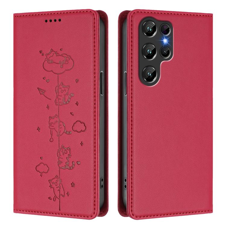 For Oukitel C61 / C61 Pro Cute Cats Embossed Magnetic RFID Vegan Leather Phone Case