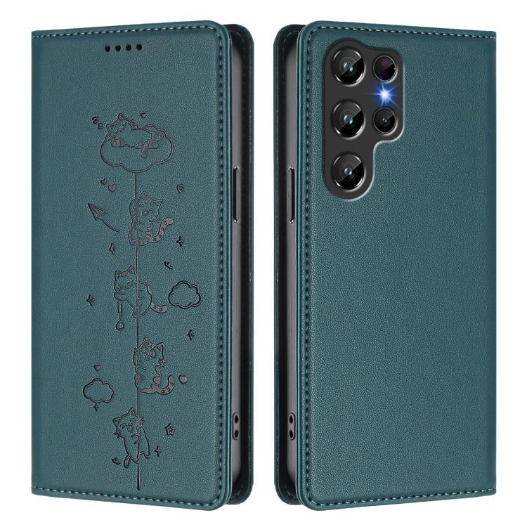 For Oukitel C61 / C61 Pro Cute Cats Embossed Magnetic RFID Vegan Leather Phone Case