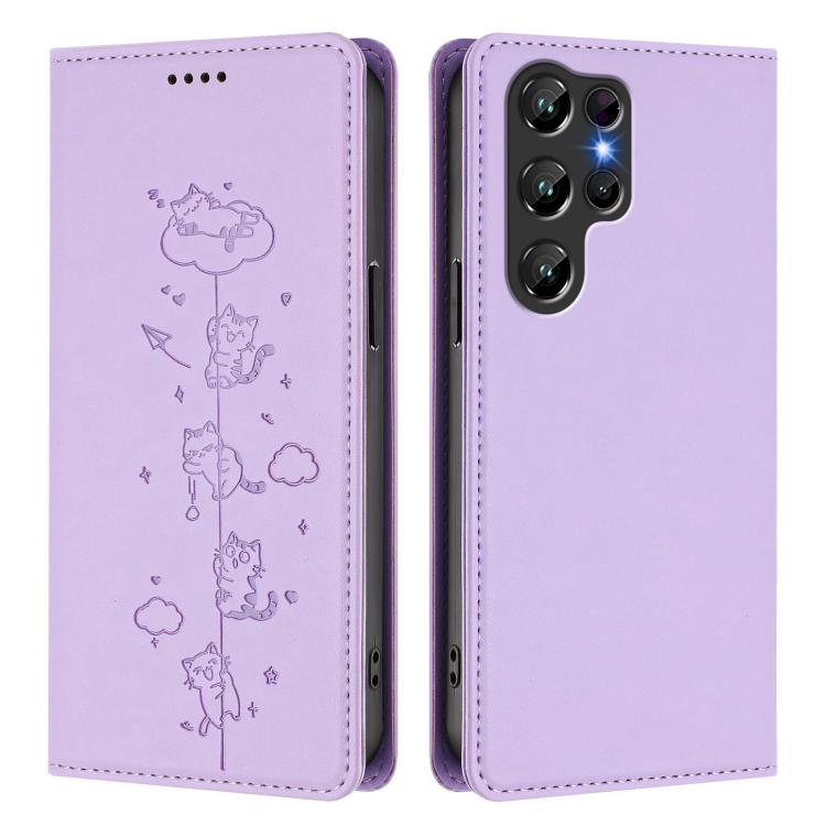 For Oukitel C61 / C61 Pro Cute Cats Embossed Magnetic RFID Vegan Leather Phone Case