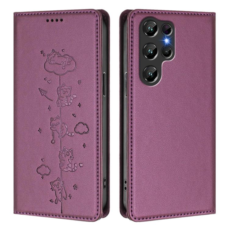 For Oukitel C61 / C61 Pro Cute Cats Embossed Magnetic RFID Vegan Leather Phone Case