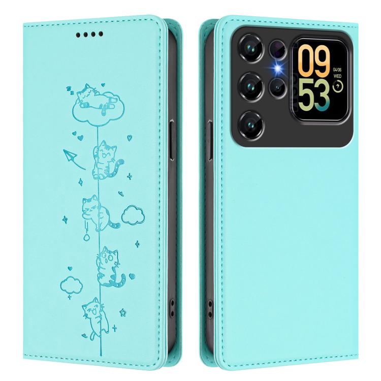 For Oukitel C62 / C62 Pro Cute Cats Embossed Magnetic RFID Vegan Leather Phone Case