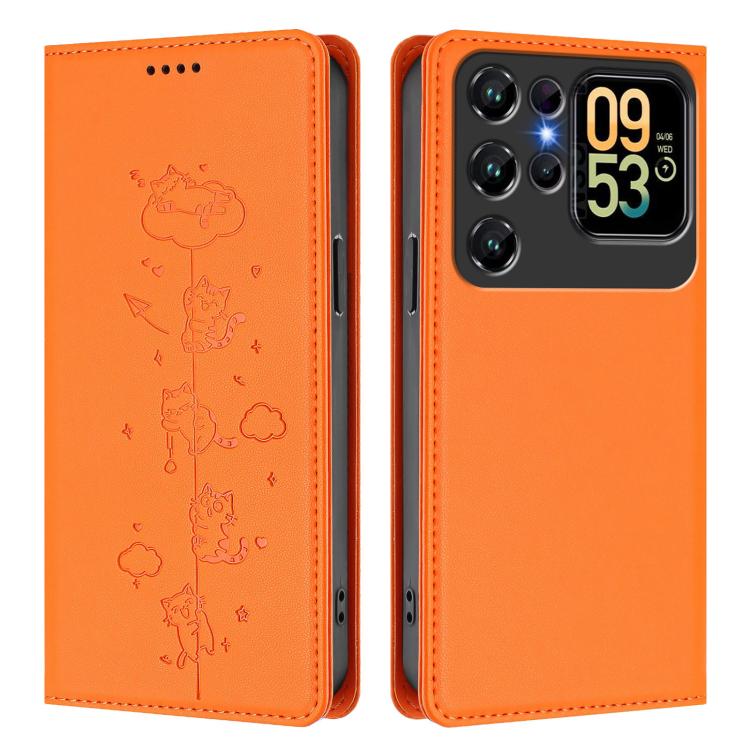 For Oukitel C62 / C62 Pro Cute Cats Embossed Magnetic RFID Vegan Leather Phone Case