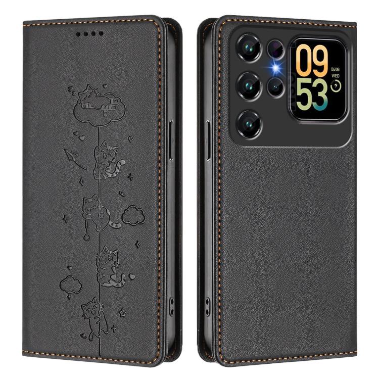 For Oukitel C62 / C62 Pro Cute Cats Embossed Magnetic RFID Vegan Leather Phone Case
