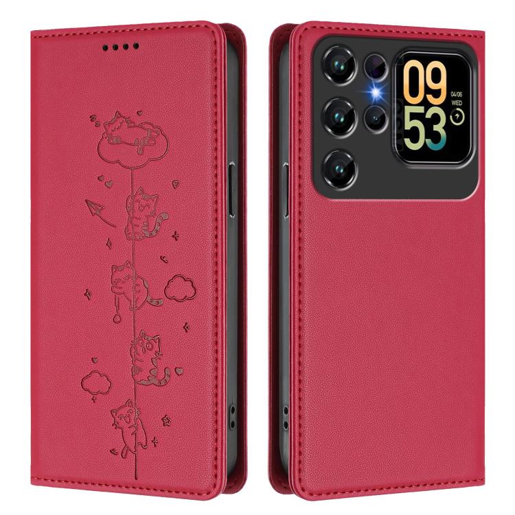 For Oukitel C62 / C62 Pro Cute Cats Embossed Magnetic RFID Vegan Leather Phone Case