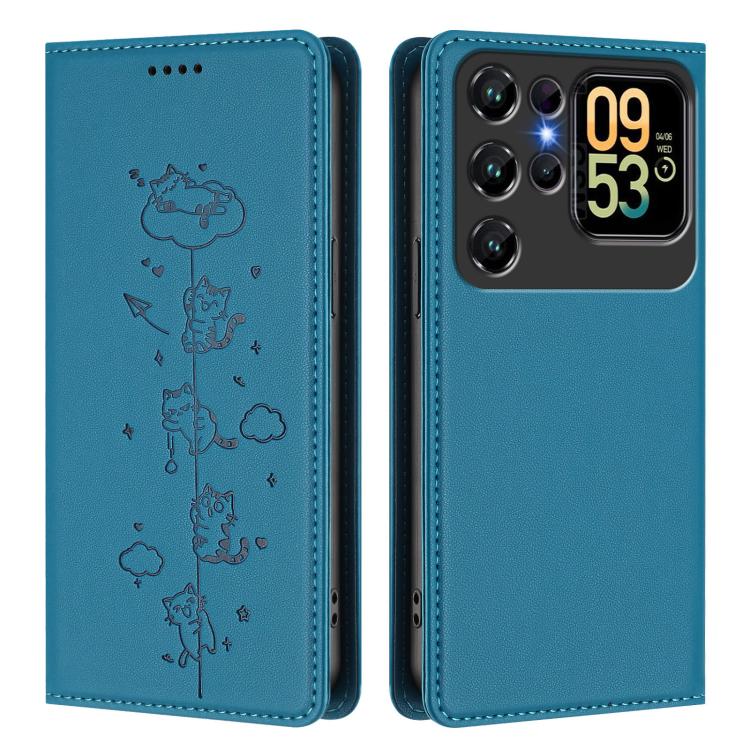 For Oukitel C62 / C62 Pro Cute Cats Embossed Magnetic RFID Vegan Leather Phone Case