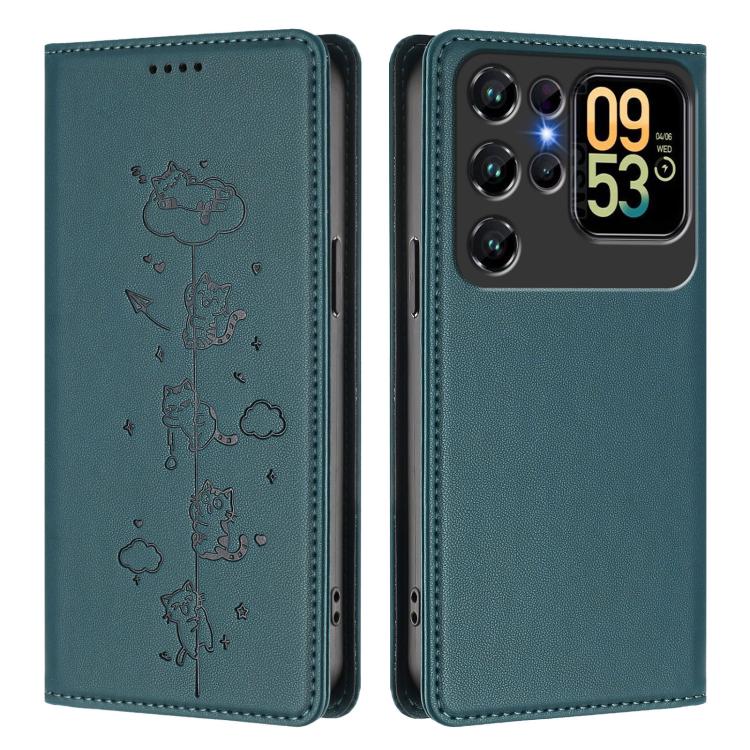 For Oukitel C62 / C62 Pro Cute Cats Embossed Magnetic RFID Vegan Leather Phone Case