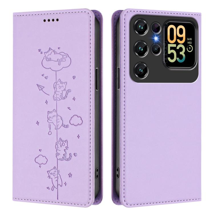 For Oukitel C62 / C62 Pro Cute Cats Embossed Magnetic RFID Vegan Leather Phone Case