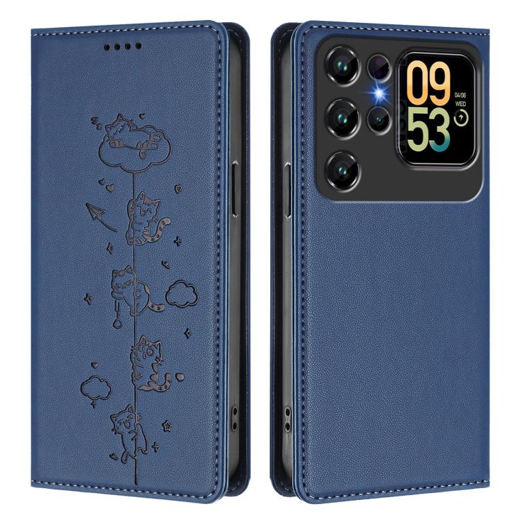 For Oukitel C62 / C62 Pro Cute Cats Embossed Magnetic RFID Vegan Leather Phone Case