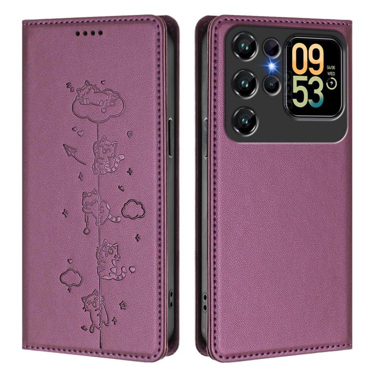 For Oukitel C62 / C62 Pro Cute Cats Embossed Magnetic RFID Vegan Leather Phone Case