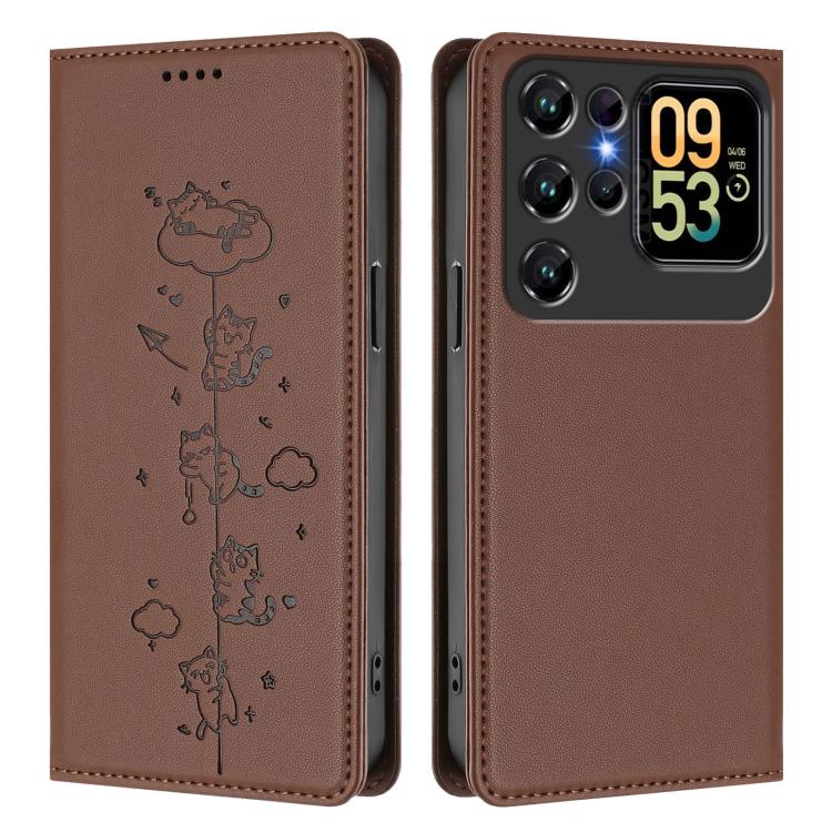 For Oukitel C62 / C62 Pro Cute Cats Embossed Magnetic RFID Vegan Leather Phone Case
