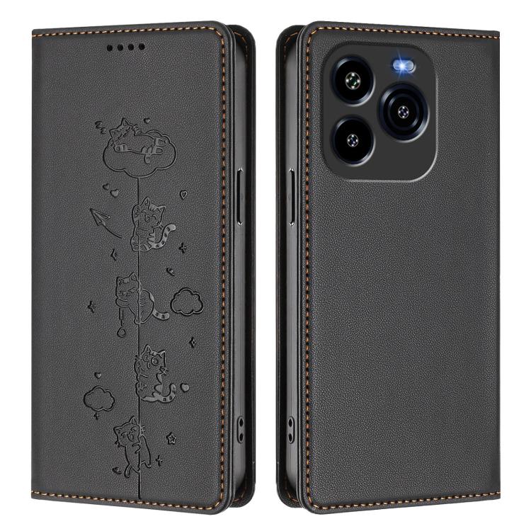 For Oukitel C65 / C65 Pro Cute Cats Embossed Magnetic RFID Vegan Leather Phone Case