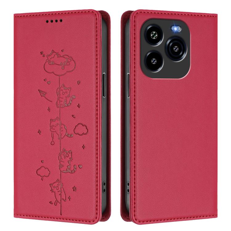For Oukitel C65 / C65 Pro Cute Cats Embossed Magnetic RFID Vegan Leather Phone Case