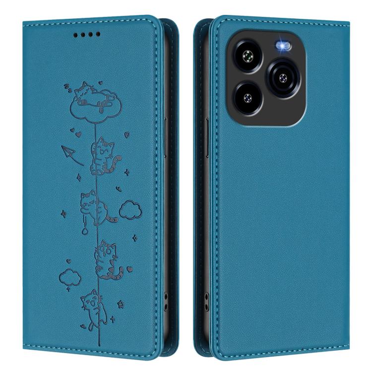 For Oukitel C65 / C65 Pro Cute Cats Embossed Magnetic RFID Vegan Leather Phone Case