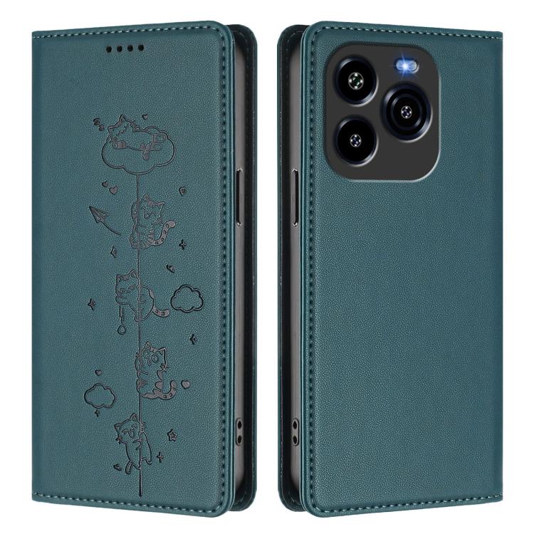 For Oukitel C65 / C65 Pro Cute Cats Embossed Magnetic RFID Vegan Leather Phone Case