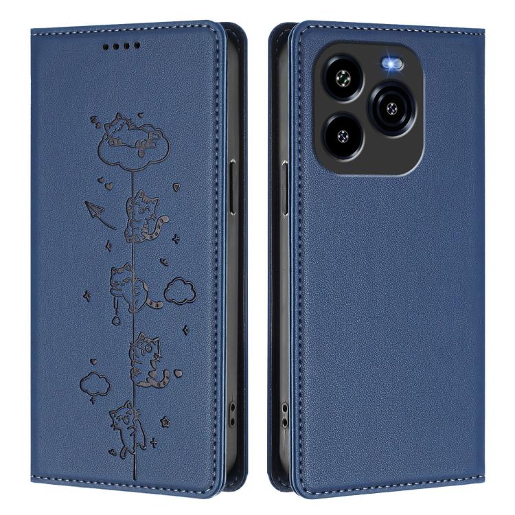 For Oukitel C65 / C65 Pro Cute Cats Embossed Magnetic RFID Vegan Leather Phone Case