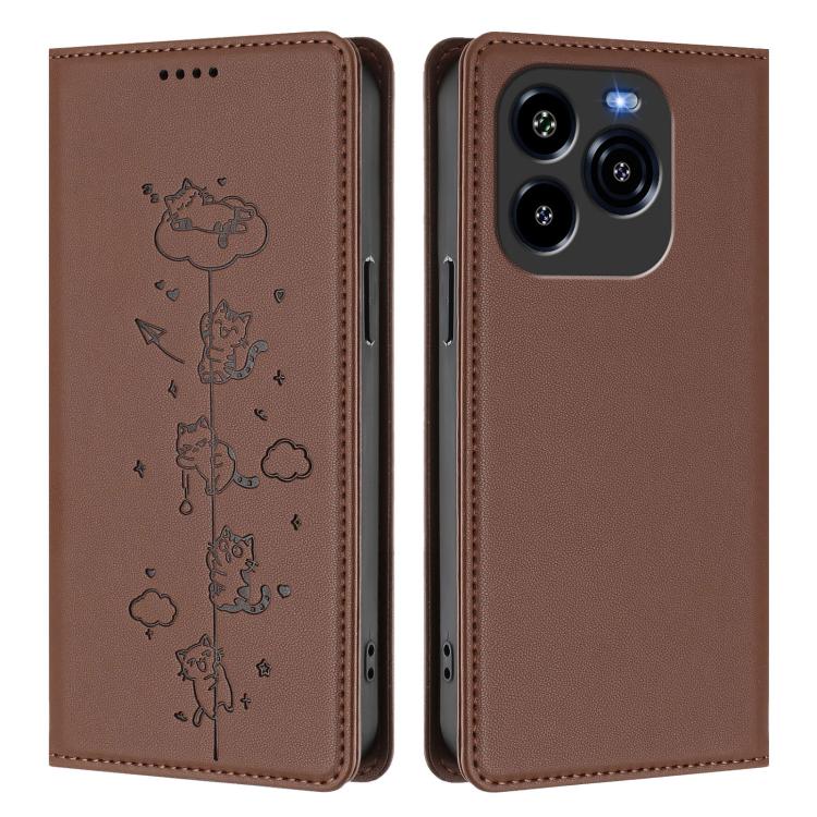 For Oukitel C65 / C65 Pro Cute Cats Embossed Magnetic RFID Vegan Leather Phone Case