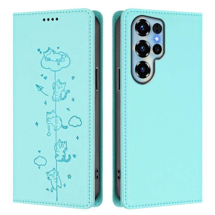 For Oukitel C68 Cute Cats Embossed Magnetic RFID Vegan Leather Phone Case