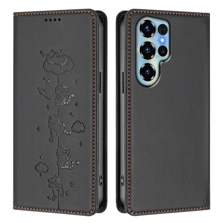 For Oukitel C68 Cute Cats Embossed Magnetic RFID Vegan Leather Phone Case